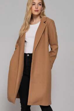 Activebasic Emersyn Tie Front Open Overcoat in Camel